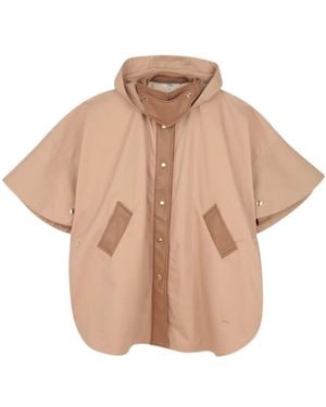 Chloé Hooded Leather Trim Cape - Natural