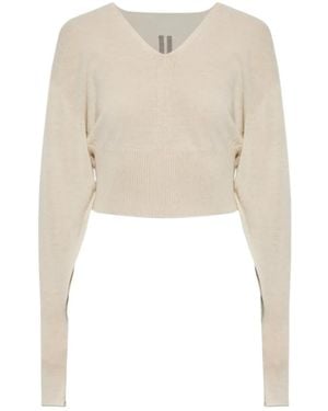 Rick Owens Cropped V-Neck Knitted Jumper - White