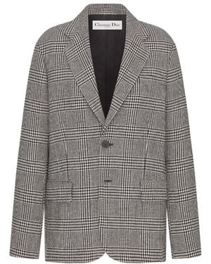 Dior Houndstooth Button-Up Jacket - Grey
