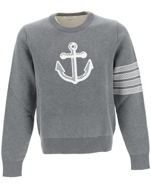Thom Browne Anchor-Jacquard Sweater - Gray
