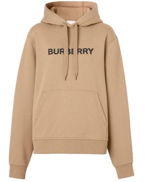 Burberry Logo Printed Drawstring Hoodie - Natural