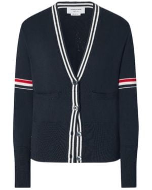 Thom Browne Sailboat-Jacquard Rwb-Stripe Cardigan - Blue