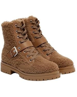 Gianvito Rossi Leather-Trimmed Shearling Lace-Up Boots - Brown