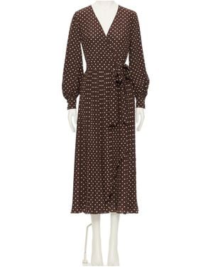 Valentino Polka-Dot Tie-Waist Midi Dress - Brown