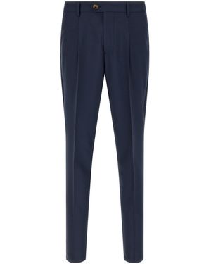 Brunello Cucinelli Pleated Wool Trousers - Blue