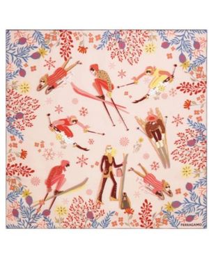 Ferragamo Ferragamo Graphic Printed Square Frame Scarf - Pink