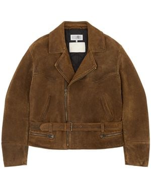 MM6 by Maison Margiela Suede Biker Jacket - Brown