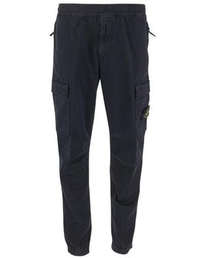 Stone Island Logo Patch Tapered Cargo Trousers - Blue