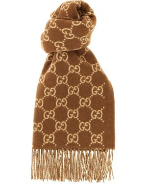 Gucci Gg Fringed Scarf - Brown