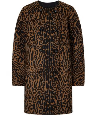 Carolina Herrera Cocoon Leopard-Jacquard Wool Coat - Brown