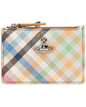 Vivienne Westwood Orb Plaque Checked Card Holder - Blue