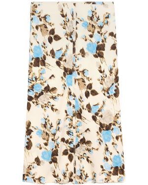 Ami Paris Floral-Print A-Line Mid Skirt - White