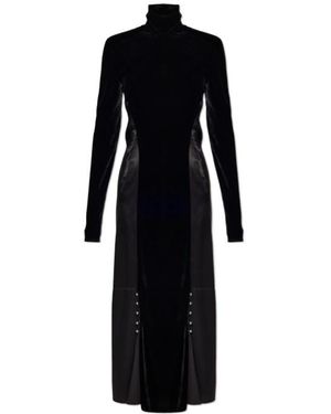 Lanvin Velvet-Panel Open-Back Turtleneck Dress - Black