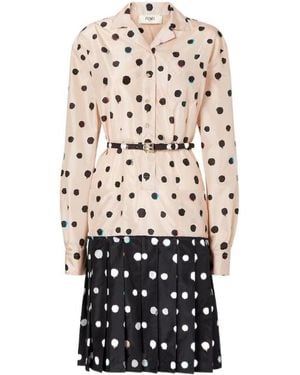 Fendi Falena Dots Printed Beted Midi Shirt Dress - White
