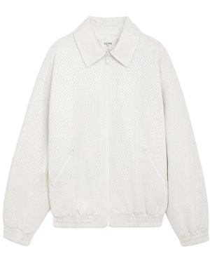 Celine Lapel Zipper Leather Jacket - White