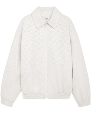 Celine Lapel Zipper Leather Jacket - White