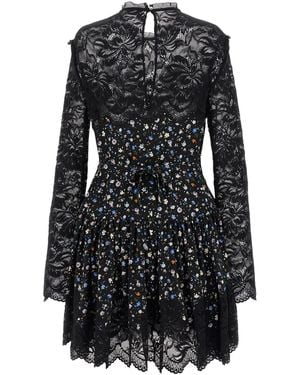 Rabanne Floral Pleated Lace Dress - Black