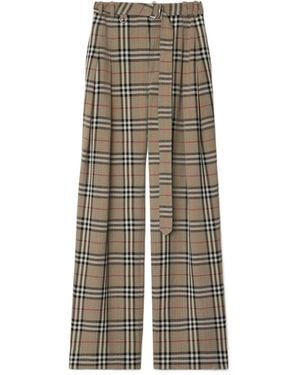 Burberry Checked Belted Pants - Natural