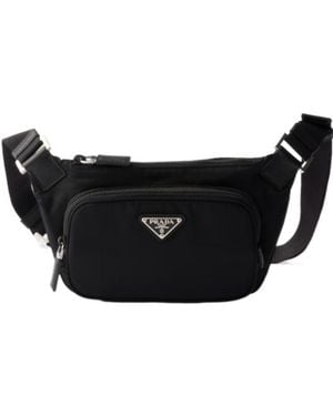 Prada Re-Nylon And Saffiano Leather Shoulder Bag - Black