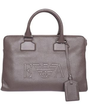 Emporio Armani Logo Decorated Briefcase - Brown