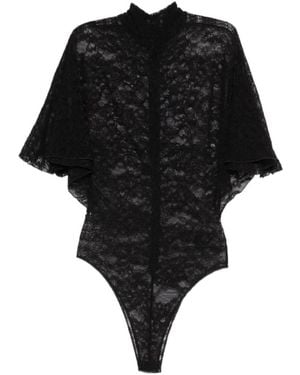 David Koma Lace Cape-Sleeve Bodysuit - Black