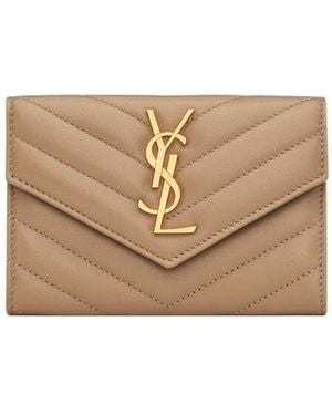 Saint Laurent Cassandre Matelassé Small Envelope Wallet - Natural