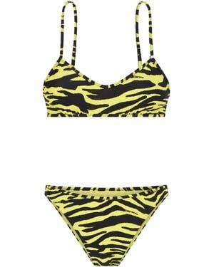 The Attico Animal-Print Triangle Bikini - Green