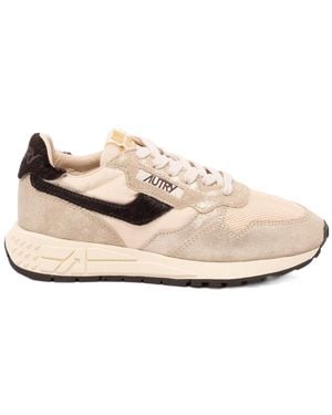 Autry Logo Detailed Lace-Up Trainers - Natural