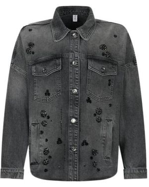 Liu Jo Rhinestone-Embellished Denim Jacket - Gray