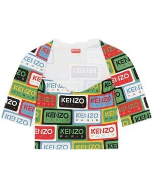 KENZO All-Over Logo Printed Crewneck Crop Top - Multicolour