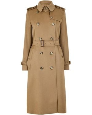 Burberry Wool Long Trench Coat - Natural