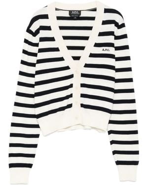 A.P.C. Galle Striped Button Cardigan - White