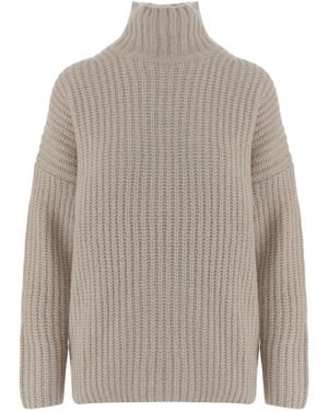 Allude Ribbed Turtleneck Knitted Sweater - Gray