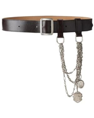 Ralph Lauren Chain-Trim Washed-Leather Belt - Black