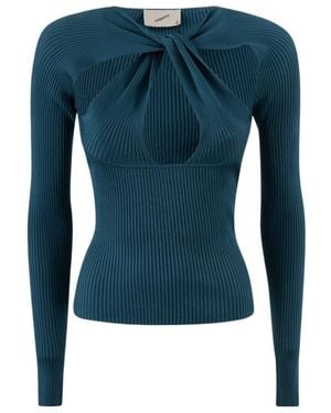 Coperni Twisted Cut-Out Knitted Top - Blue