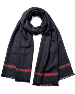 Gucci Double G Silk Cotton Jacquard Stole - Blue