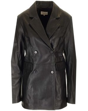 Loulou de Saison Benetra Double Breasted Leather Jacket - Black