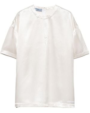Prada Short-Sleeved Satin Top - White