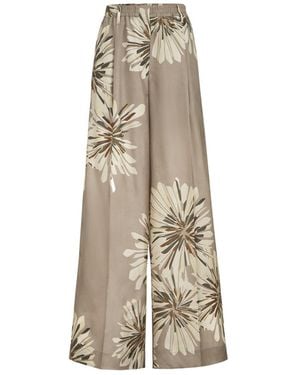 Brunello Cucinelli Printed Silk Pants - Natural