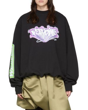 we11done Graffiti Logo-Print Sweatshirt - Black