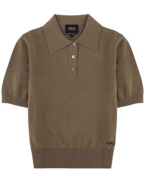 A.P.C. Short Sleeve Knitted Polo Shirt - Brown