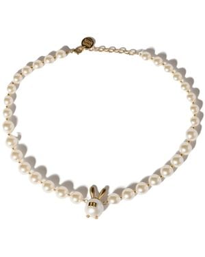 Miu Miu Metal And Pearl Necklace - Metallic