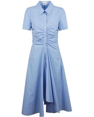 McQueen Gathered Shirt Midi Dress - Blue