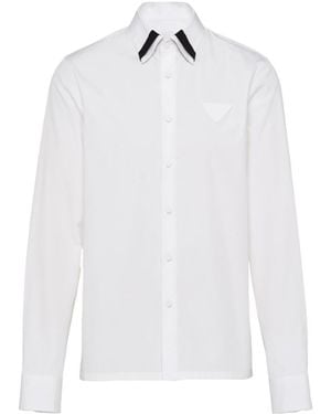 Prada Brand-Patch Contrast-Panel Cotton Shirt - White