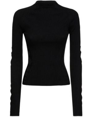 Dion Lee Rib Knit Wool Round Neck Sweater - Black