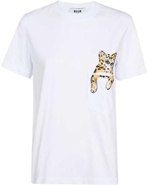 MSGM Cat-Embellished Crewneck T-Shirt - White