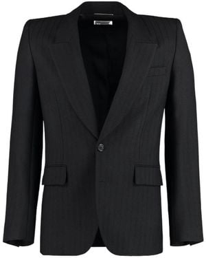 Saint Laurent Single Breasted Striped Tailored Blazer - Black