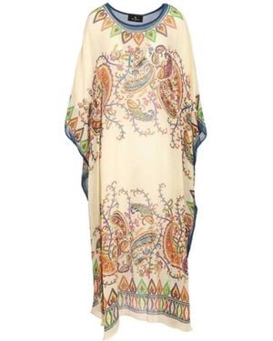 Etro Paisley Printed Crewneck Beach Kaftan - Natural
