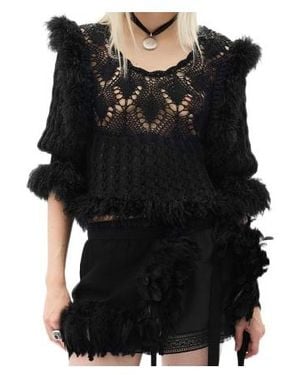 Ann Demeulemeester Dudu Feather-Trim Scallop-Neck Jumper - Black