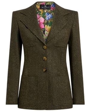 Etro Single-Breasted Wool-Blend Jacquard Jacket - Green